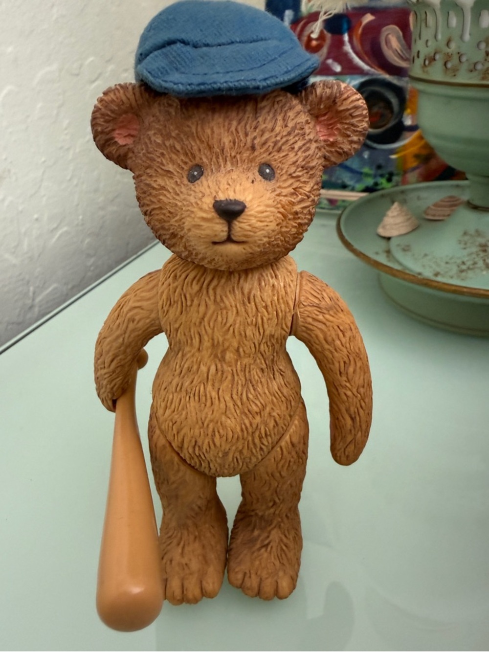 Vintage 1990s Russ Berrie "Teddy Town" Resin Figurine, Featuring Movable Limbs